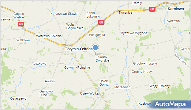 mapa Zawady Dworskie, Zawady Dworskie gmina Gołymin-Ośrodek na mapie Targeo
